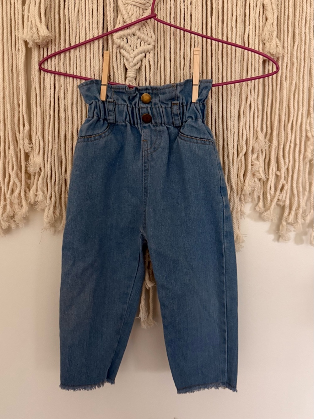 High-Rise Paperbag Waist Women's Jeans in Blue